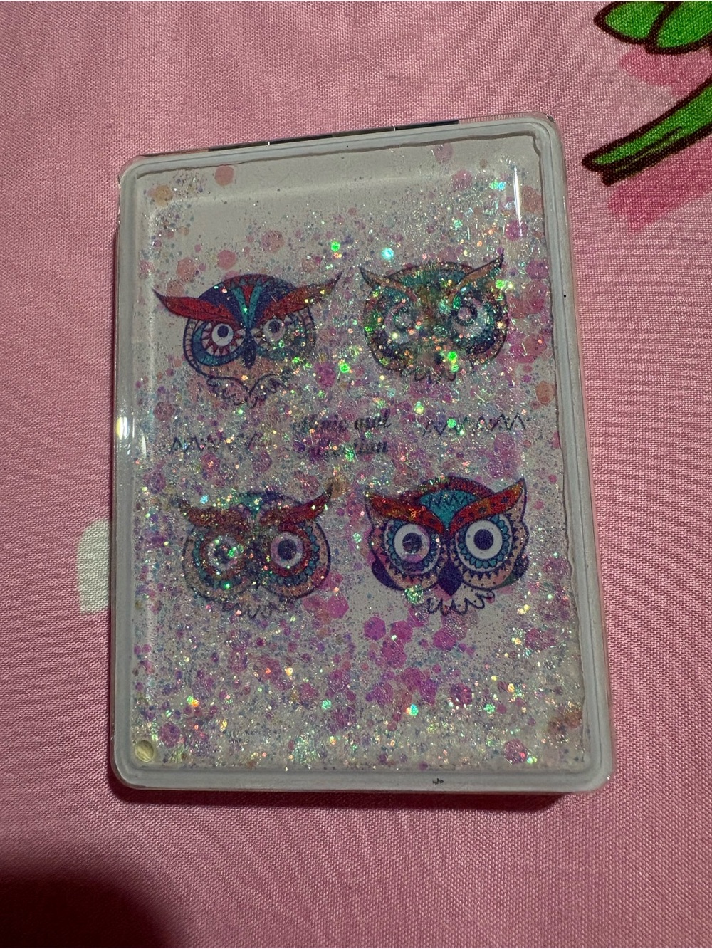 Pink Glitter Owl Compact Mirror - Women Accessories
